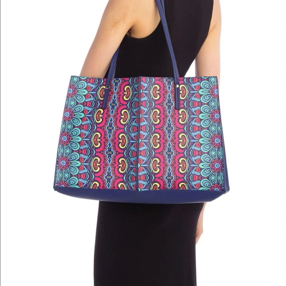 Nanette Lepore Tote NWT Tabetha Carry All Handbag Blue Multicolor Vegan Leather